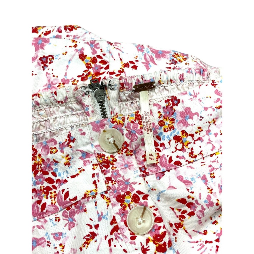 New Free People Strapless Floral Button Front Mini Dress Pink Red XL - Picture 9 of 14